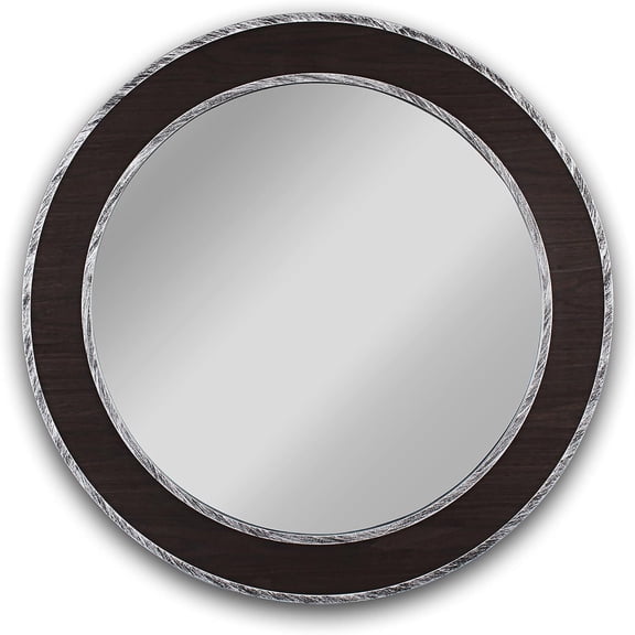 Chloe Lighting Reflection Vertical Hanging Black-Wood Finish Circle Framed Wall Mirror 30" Height