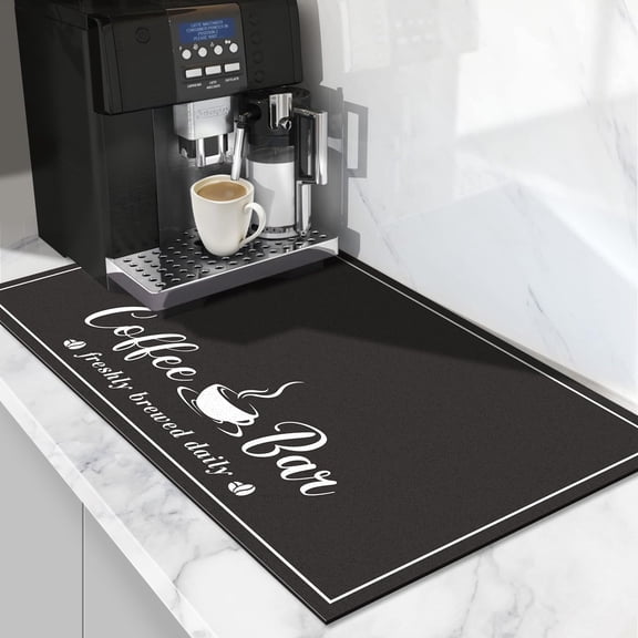 RYLZX Absorbent PU leather Coffee Mat, Fashion Dish Drying Mat for Kitchen Counter Coffee Bar Accessories Espresso Machine Dish Rack Black