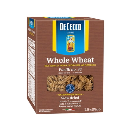 De Cecco Whole Wheat Pasta, Fusilli, 13.25 Ounce (Pack of 12)