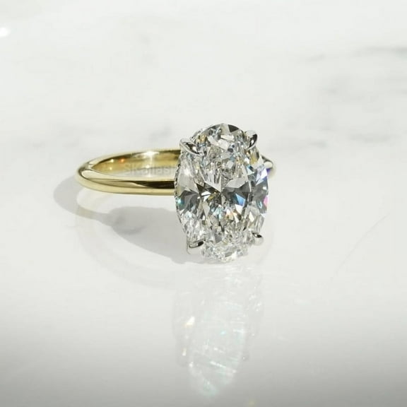 4 CT Oval Cut Moissanite Engagement Ring, 14K Solid Yellow Gold, Hidden Halo Ring, Oval Solitaire Ring, Promise Ring, Wedding Ring Gift