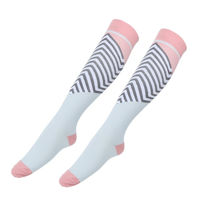 Chaussettes Extensibles, Bas de Course Extensibles Bas de Compression, Course Cyclisme Sports pour Joggeurs Athlètes Rose Bleu L/TG