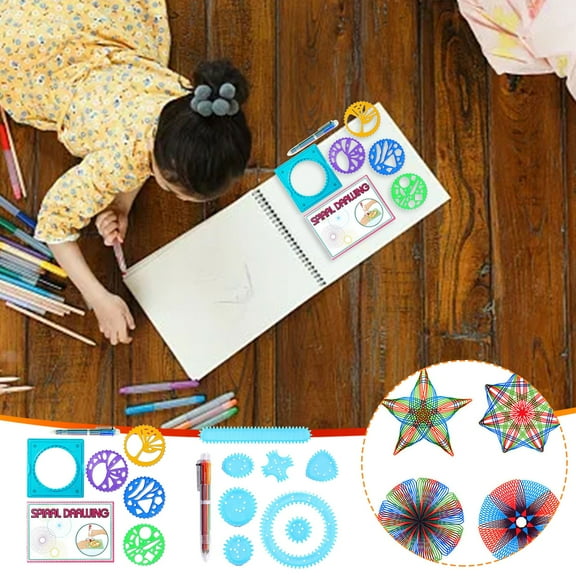 Xqxayjr under $5 2Pcs Drawing Ruler Set, 4 in 1 Spirograph Drawing Set,Geometric Pattern Drawing Kit forKids,Creative Art Stencil Board Set,Educational DrawingToyforChildren
