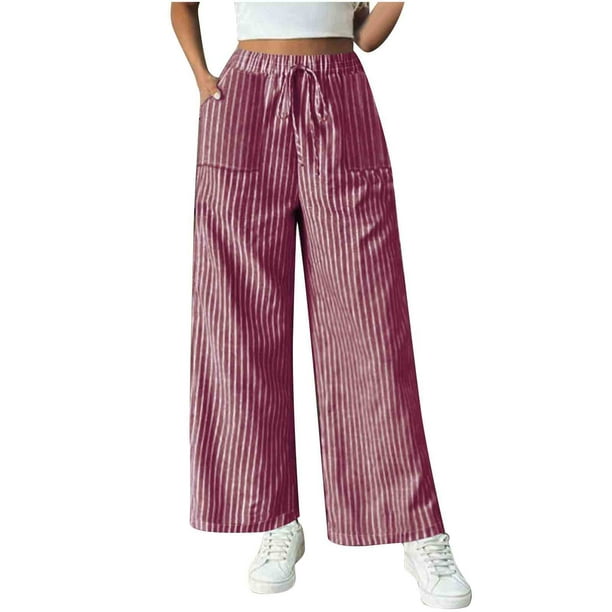 HongQid Womens High Waisted Casual Elastic Waist Drawstring Pants Straight Leg Lightweight Trousers with Pockets