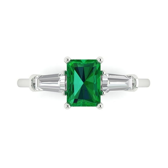 Three-Stone Engagement Ring for Women - 1.5ct Simulated Emerald in 14K White Gold Promise Ring