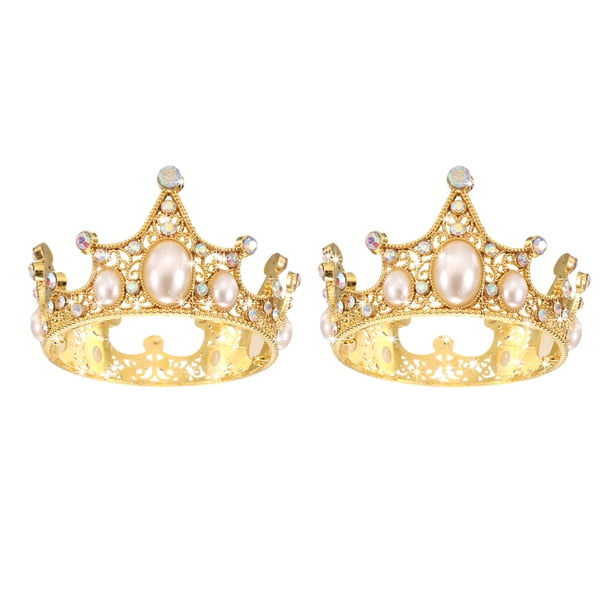Uxcell 2Pcs Mini Toppers de Pastel en Forma de Corona, Corona Dorada en Forma de Corazón de Aleación para Princesa Reina, Corona Vintage