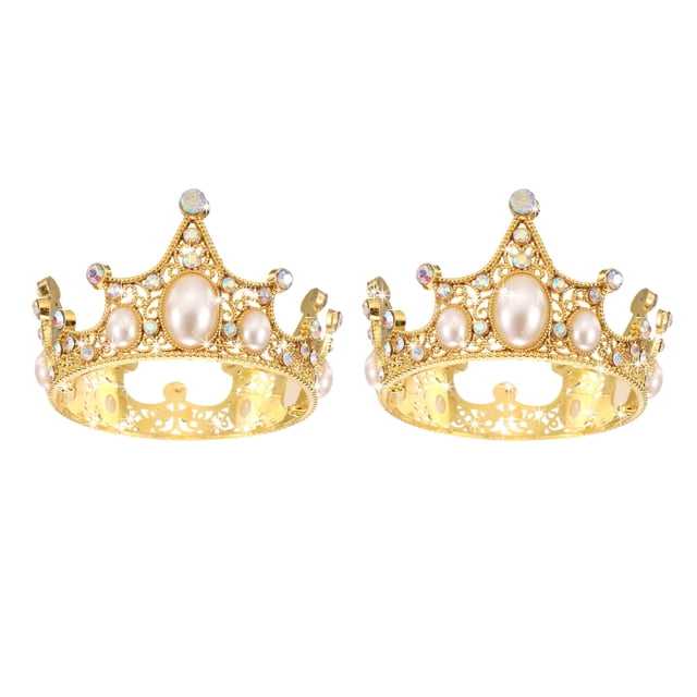 Uxcell 2Pcs Mini Toppers de Pastel en Forma de Corona, Corona Dorada en Forma de Corazón de Aleación para Princesa Reina, Corona Vintage