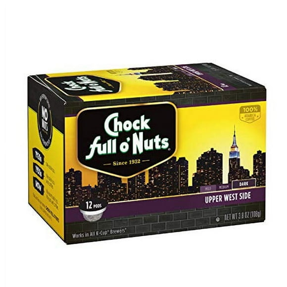 Chock Full oNuts Upper West Side Dark Roast, K-Cup Compatible Pods Arabica Coffee in Eco-Friendly Keurig-Compatible Single Serve Cups, 12 Count (Pack of 1)
