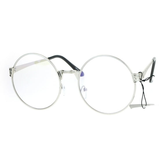 SA106 Victorian Medieval Engraving Metal Round Circle Flat Lens Eye Glasses Silver