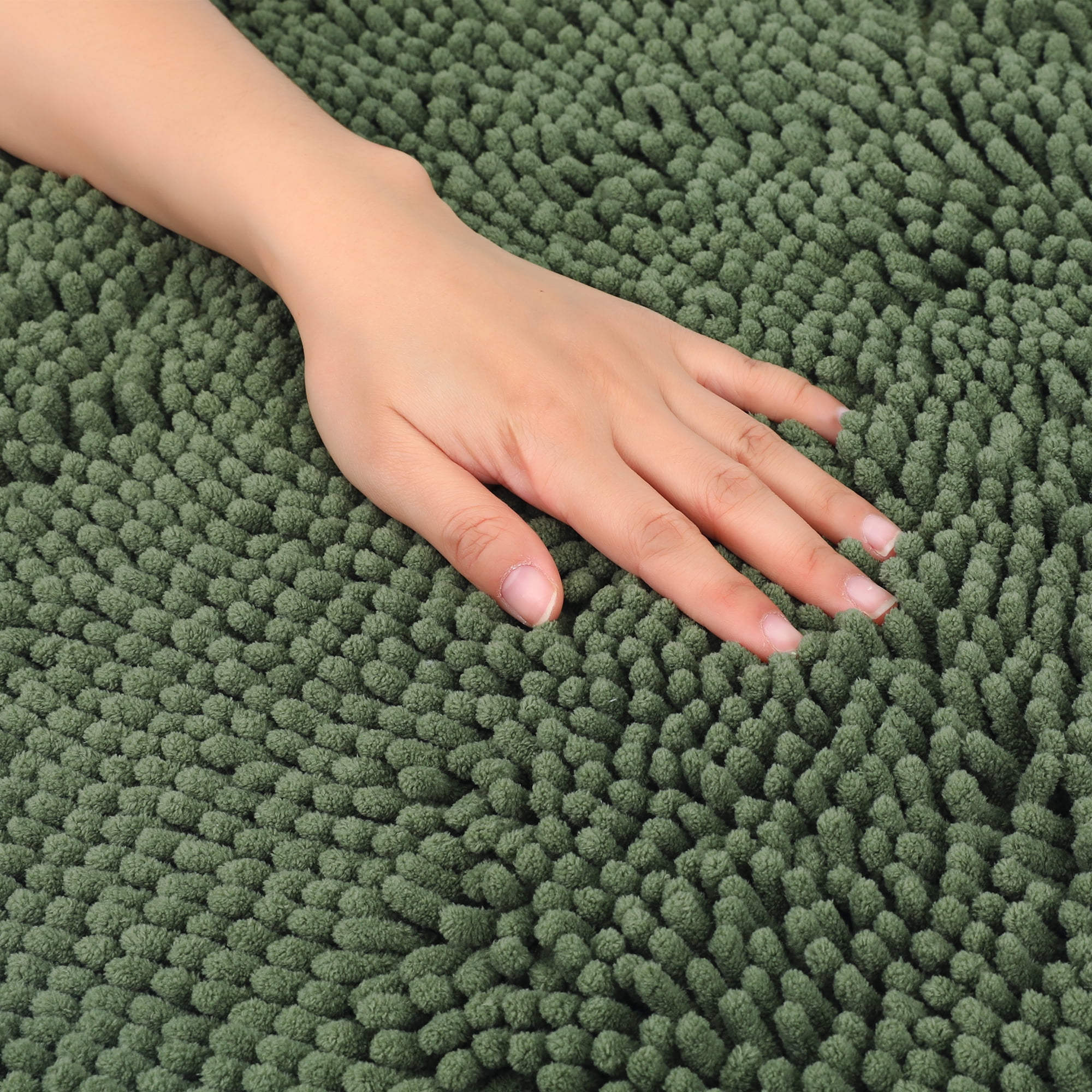 Unique Bargains Oval Plush Bath Mat Soft Non Slip Washable Rug Green 16" x 24"
