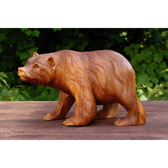 Wooden Hand Carved Bear Statue Handcrafted Handmade Figurine Sculpture Lodge Cabin Home Decor Accent Decoration Art