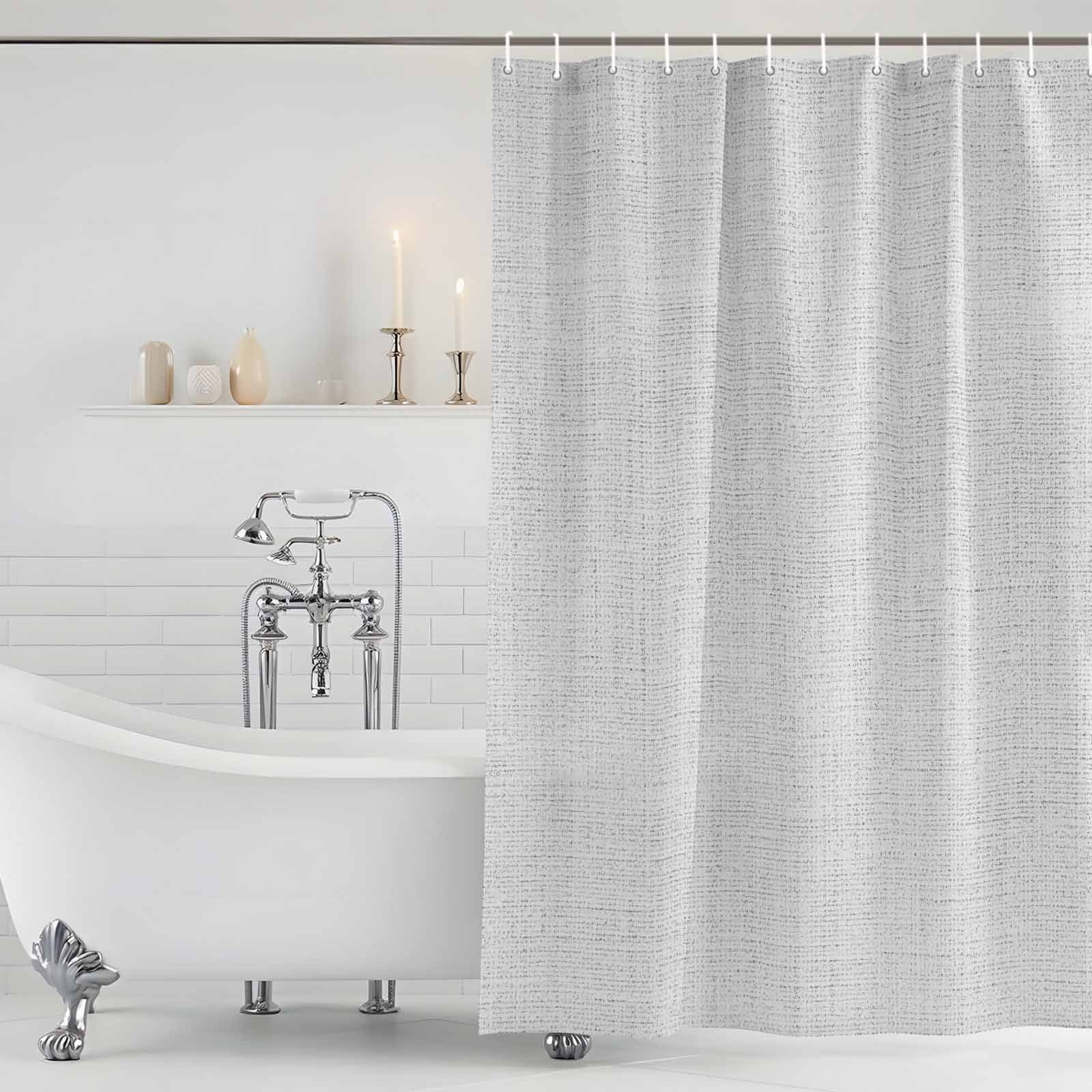 Shower Curtain Bathroom Set Farmhouse Light Gray Flax Waterproof Fabric Shower Curtains with Grommets&Hooks, Retro Linen Burlap Texture Privacy Bath Curtain for Bathtub 72x72in