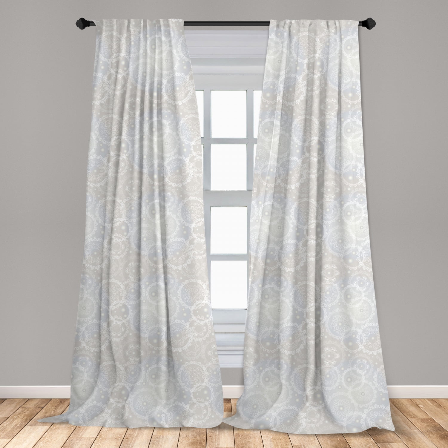 Pearls Curtains 2 Panels Set, Circles Lace Doily Pattern Modern and