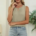 thumbnail image 2 of Jinhomg Cotton Linen Tank Tops for Women 2026 Summer Pleated Blouses Keyhole Round Neck Sleeveless Top Khaki L, 2 of 7