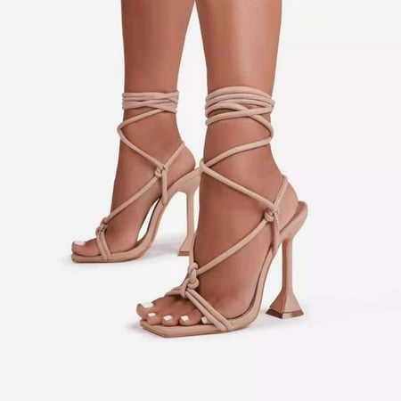 

Women‘s Square Toe High Heels Open Toe Pyramid Heeled Ankle Strap Sandals Women‘s Criss Cross Strap Shoes