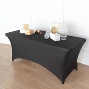 Efavormart 8FT Black Open Back Stretch Spandex Table Cover, Rectangular Fitted Tablecloth