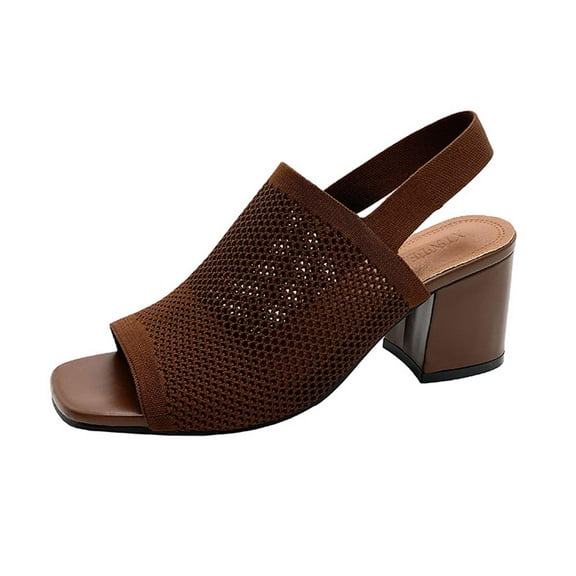 OWUUcdse Women's Chunky Heel Sandals, Non-slip Open Toe Casual Comfortable Comfort Sandals Brown Size 42