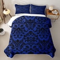 thumbnail image 2 of Homewish Boho Damask Skull Quilt Full for Boys Girls, Royal Blue Gothic Halloween Full Bedspread Sets, 3pcs, 2 of 7