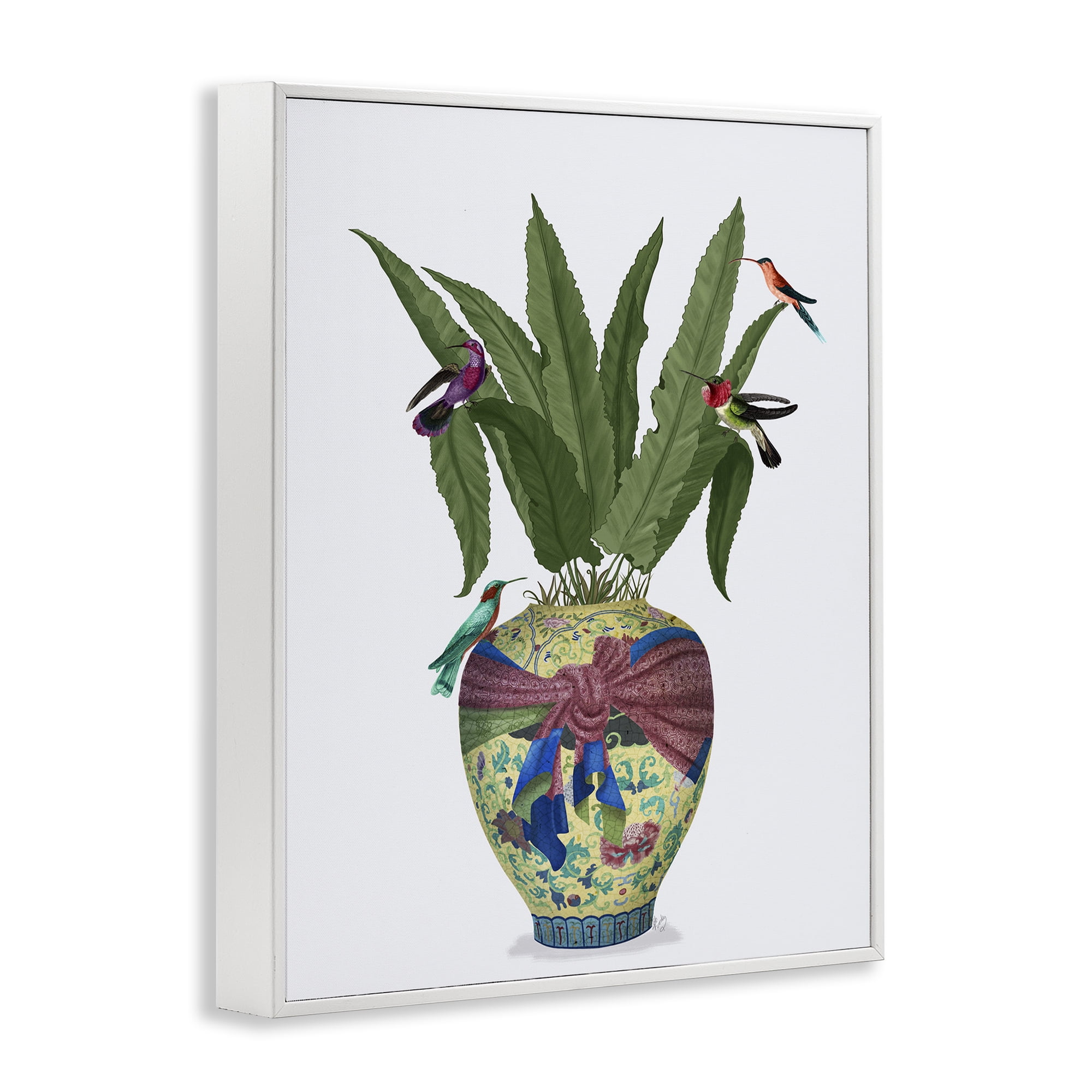 Stupell Industries Traditional Birds on Planter Botanical & Floral Painting White Framed Art Print Wall Art, 11 x 14
