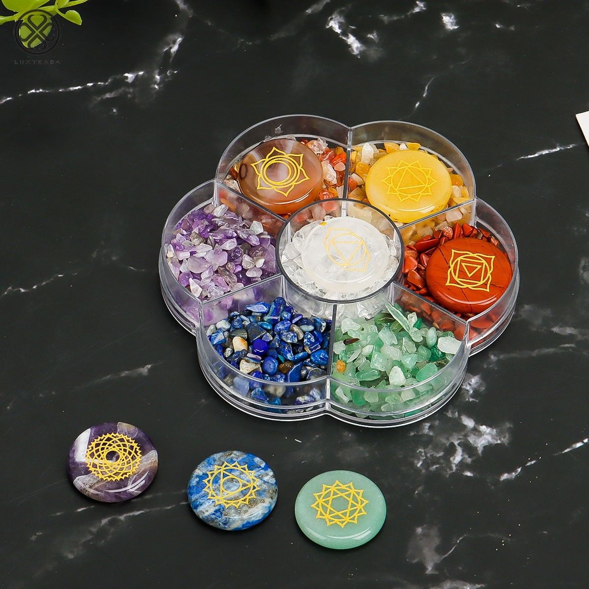 Natural Reiki Chakra Crystal Natural Stone Hexagonal Calcite Cry 並行輸入品 : HOUROCKY Chakra Crystal Healing Stones Gift Set