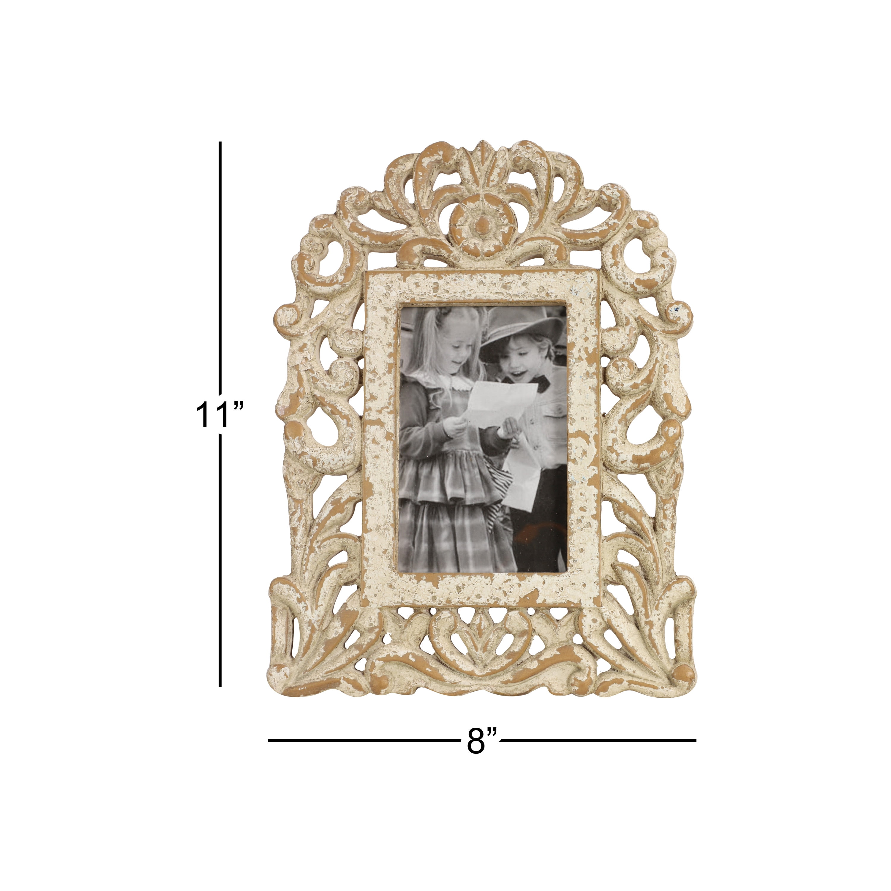 DecMode 4" x 6" Handmade Intricate Carved White Scroll Photo Frame