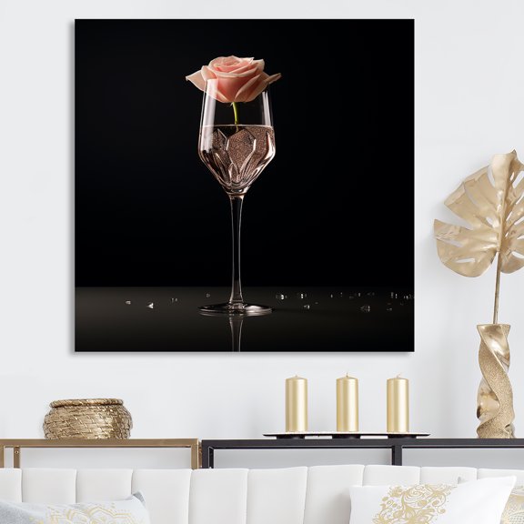 Designart "Crystals Clarity Rose In Glass" Champagne Wall Art Prints