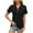 Black, variant on Patlollav Women Tees Under $10, Women's Short Sleeve Tops Summer Solid Color Zipper V-Neck Casual Stand-Up Collar Shirt
