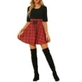 thumbnail image 2 of Allegra K Women's  Round Neck Lace Up High Waist Half Sleeves A-Lined Plaid Dress, 2 of 7
