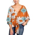 thumbnail image 4 of SWSMCLT Women's Boho Floral Blouse V Neck Shirt Casual Fall Chiffon Summer Printed Shirt 3/4 Sleeve Sexy Peasant Yellow 22, 4 of 5