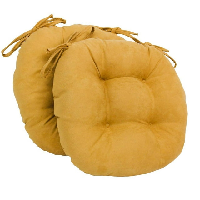 Coussins de Chaise Ronds Capitonnés en Microsuède Uni de 16 Po (Ensemble de 2)