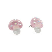 Betsey Johnson Pink Pastel Mushroom Toadstool Stud Earrings with Crystal Accents C80
