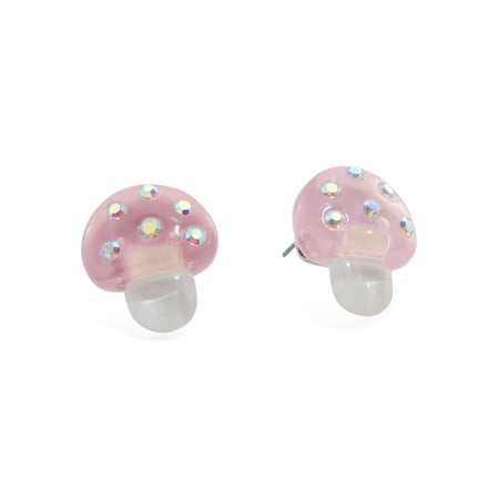 Betsey Johnson Pink Pastel Mushroom Toadstool Stud Earrings with Crystal Accents C80