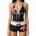 thumbnail image 2 of mgoYE Women's 2 Piece Floral Tankini Swimsuits Tummy Control Backless Halter Bathing Suit Tie Side Beachwear Womens Bathing Suits Size L, 2 of 7