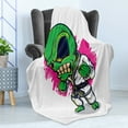 thumbnail image 4 of Outer Space Soft Flannel Fleece Blanket, Alien Warrior Practicing Chinese Martial Art Karate Sports Children Kids Theme, Cozy Plush for Indoor and Outdoor Use, 70" x 90", Green Pink, by Ambesonne, 4 of 5