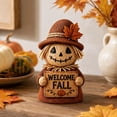 thumbnail image 6 of Fall Scarecrow Pumpkin Figurine Set 3 Piece, Resin Tabletop Decor with Welcome Fall and Happy Signs, Vintage Straw Maple Sunflower Statue for Mantel Shelf and Porch, Thanksgiving Halloween Gift, 6 of 6
