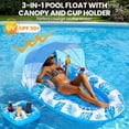 thumbnail image 3 of 3-in-1 Pool Float for Adults with Canopy & Cup Holder, Extra Large Inflatable Pool Lounger Floats, Heavy Duty Adult Rafts Floaties for Swimming Pool, Lake, Beach, Water Pool Party, 3 of 8