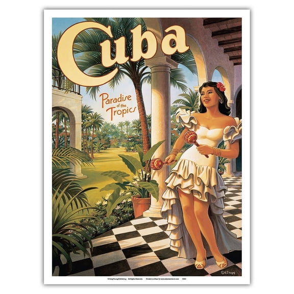 Cuba - Paradise of the Tropics - Vintage Travel Poster by Kerne Erickson - Master Art Print (Unframed) 9in x 12in