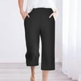 thumbnail image 2 of safuny Women's Cotton Capri Pants Clearance Solid Clothing Retro High Elastic Waist Summer Comfy Trousers Casual Drawstring Sports Fashion Black M, 2 of 6