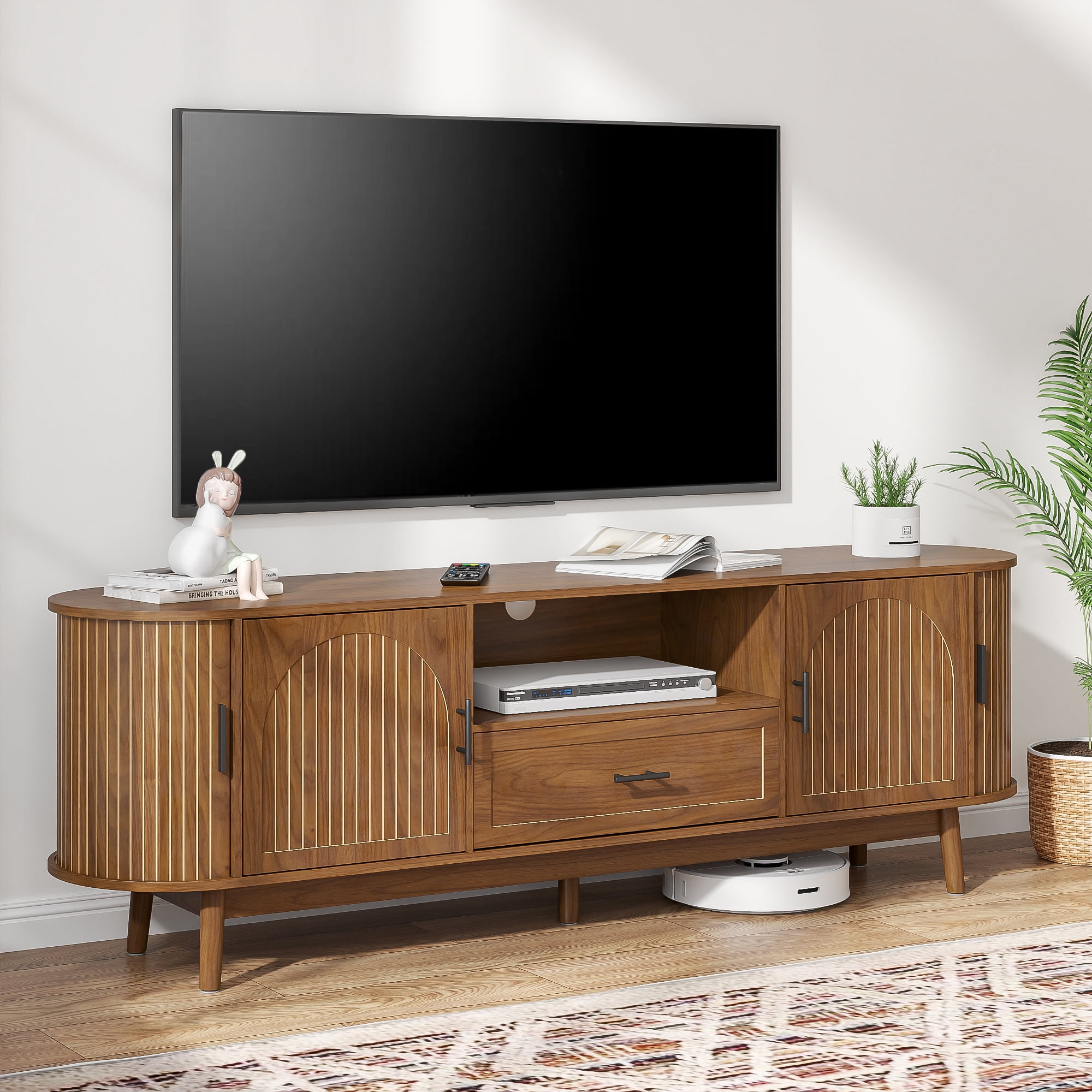 TV Stand for TVs up to 80", 70" Entertainment Center with Sliding Doors, Media Console Table for Living Room