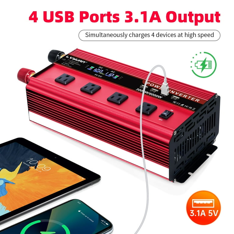 LVYUAN Power Inverter 3000W/6000W Modified Sine Wave DC 12V to AC