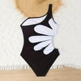 thumbnail image 5 of uikmnh High Elasticity One Shoulder Floral Design Solid Color Swimsuit for Big Girls and Bathing Suit Color:Black,Size:13-14 Years, 5 of 8