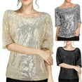 thumbnail image 4 of Aellinatey Glittering Womens Sequined T Shirt Party Wear Half Sleeve Shinning Blouse Top, 4 of 15