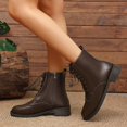 thumbnail image 5 of SAWOBUUN Women's Brogue Ankle Boots Faux Leather Round Toe Lace Up Back Zipper Low Heel Non Slip Comfort Winter Booties, 5 of 9