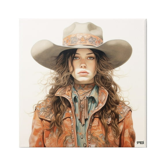 Stupell Industries Boho Cowgirl Paisley Jacket Abstract Painting Gallery Wrapped Canvas Art Print Wall Art, 17 x 17