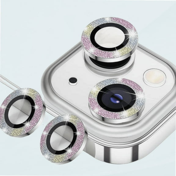 4 Pack Camera Lens Protector Compatible for iPhone 14/14 Max, Anti Scratch HD Tempered Metal Glass Camera Cover Screen Protector Film for iPhone 14 & iPhone 14 Max, Glitter-Colorful