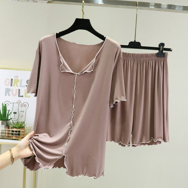 Kelon Ensembles de Pyjama pour Femmes Liquidation Pyjamas pour Femmes Ensembles de Pyjama pour Femmes 2 Pcs Hauts de Nuit et Ensemble de Shorts de Sommeil Ensemble Doux avec Poches Été