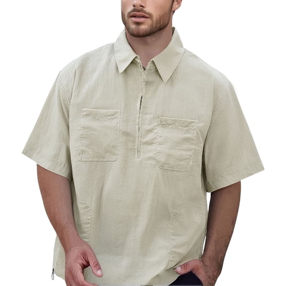 Kureaily Men's Double Pocket Cargo Short Sleeved Shirt With Short Sleeved Men's Casual Shirts