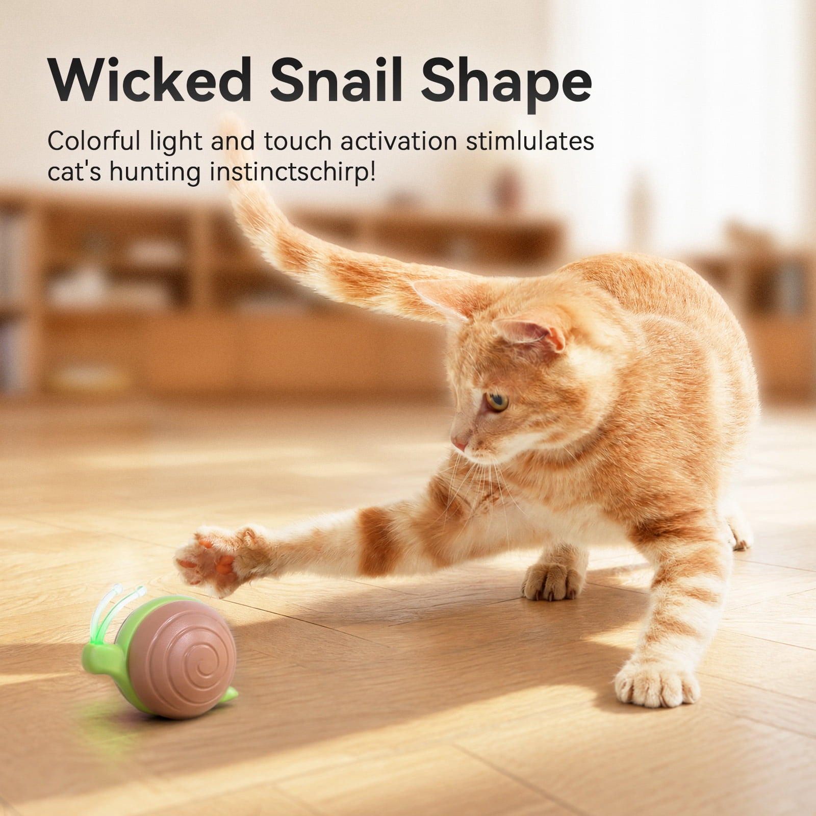 Cheerble Interactive Cat Toy for Indoor Cats, Wicked Snail Kitten Toys, Automatic Cat Toys with LED Lights, Rechargeable Moving Toys for Cats, Smart Stimulating Electric Pet Toy (Brown/ Green)