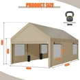 thumbnail image 3 of Walsunny 10x20 ft Carport with 4 Sandbags Heavy Duty Car Canopy with Roll-up Windows Portable Garage with Removable Sidewalls & Doors Khaki, 3 of 8