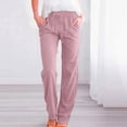 thumbnail image 2 of Sentmoon Linen Pants Plus Size Drawstring Elastic Waist Womens Workout Pants Loose Wide Leg Solid Color Stretchy Sweat Pants for Women Summer Comfy for Relaxing at Home M, 2 of 7