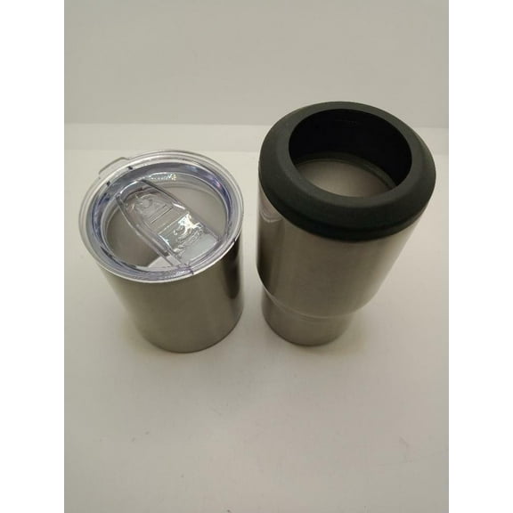 Set of Double Wall Insulated Stainless Steel Can Cooler & 10oz Tumbler